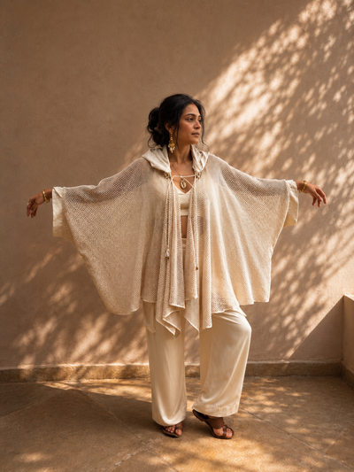 hooded mesh drape jacket